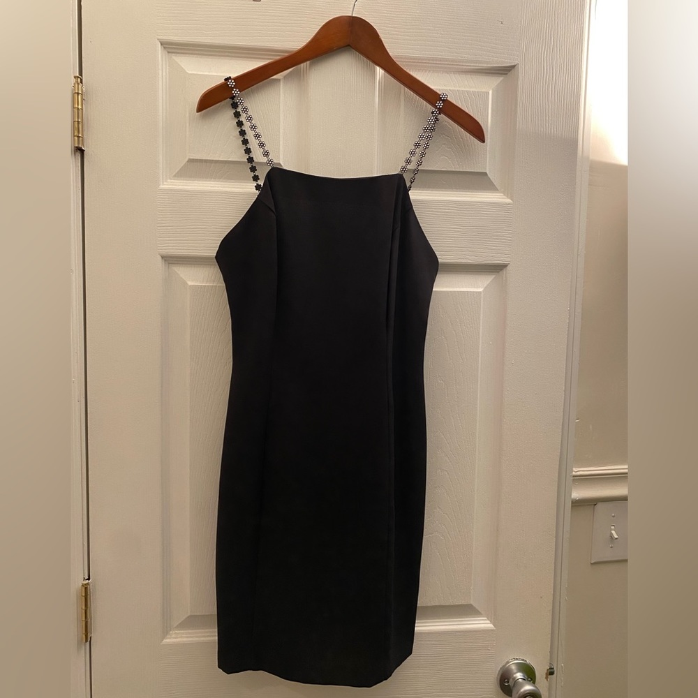 Alyn Paige Black Cocktail Dress w/ Rhinestone Strap Size 7/8(M)